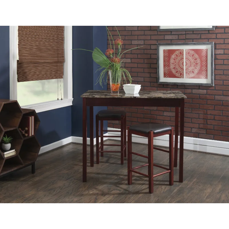 

Linon Lancer 3 - Piece Casual Dining Tavern Set, 25" Seat Height, Espresso Finish with Black Fabric modern dining table