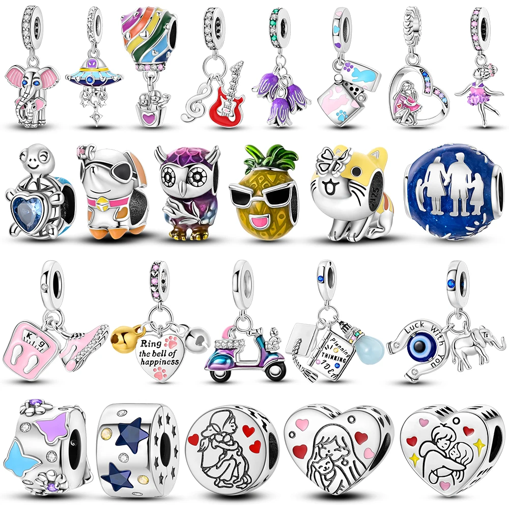 Серебряные Очаровательные Бусины Для Браслетов Слон Гитара Йога Спортивный