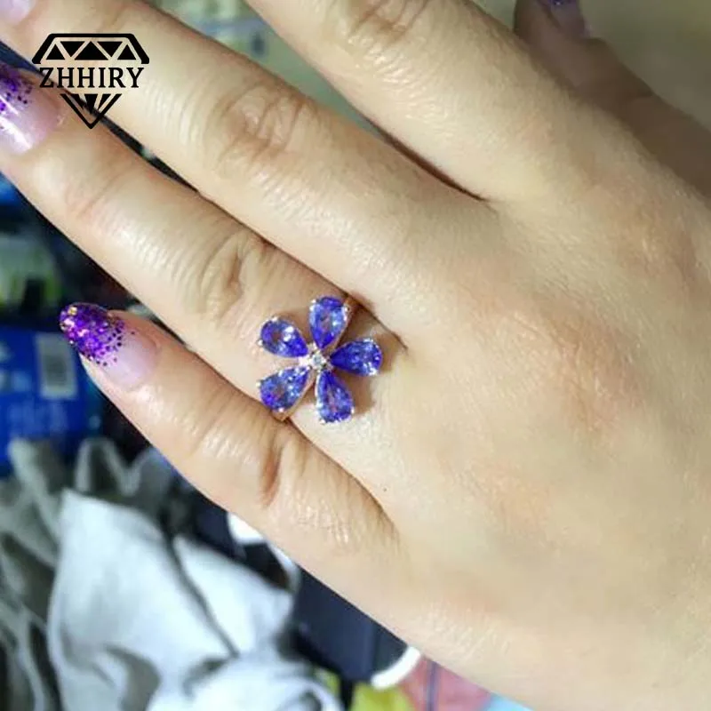 ZHHIRY кольцо из настоящего синего танзанита женское ювелирное изделие