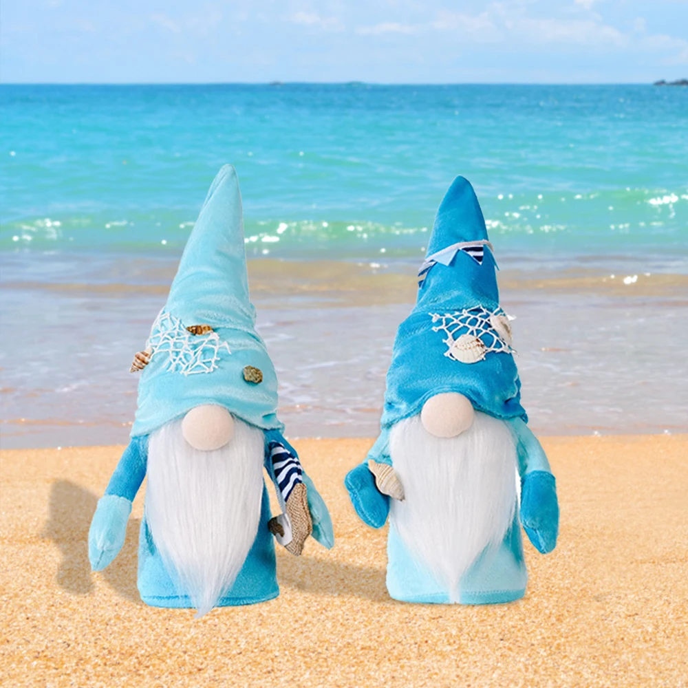 Beach Doll  Cute 2PCS Beach Gnomes Plush Summer  Ocean Decor Handmade Blue Beach Plush Doll Elf Home Ornaments  Birthday Gift