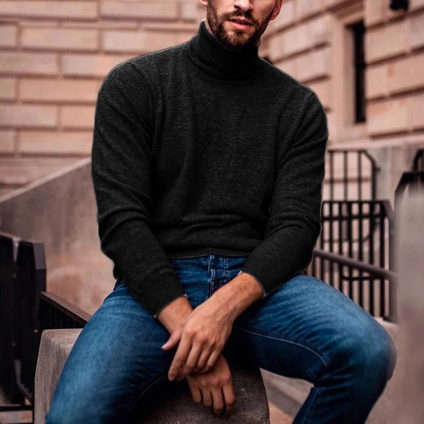 

New Men's Solid Color Turtleneck T Shirts Male Slim Fit Long Sleeve T Shirts Fashion Men tshirt Tops Clothing
