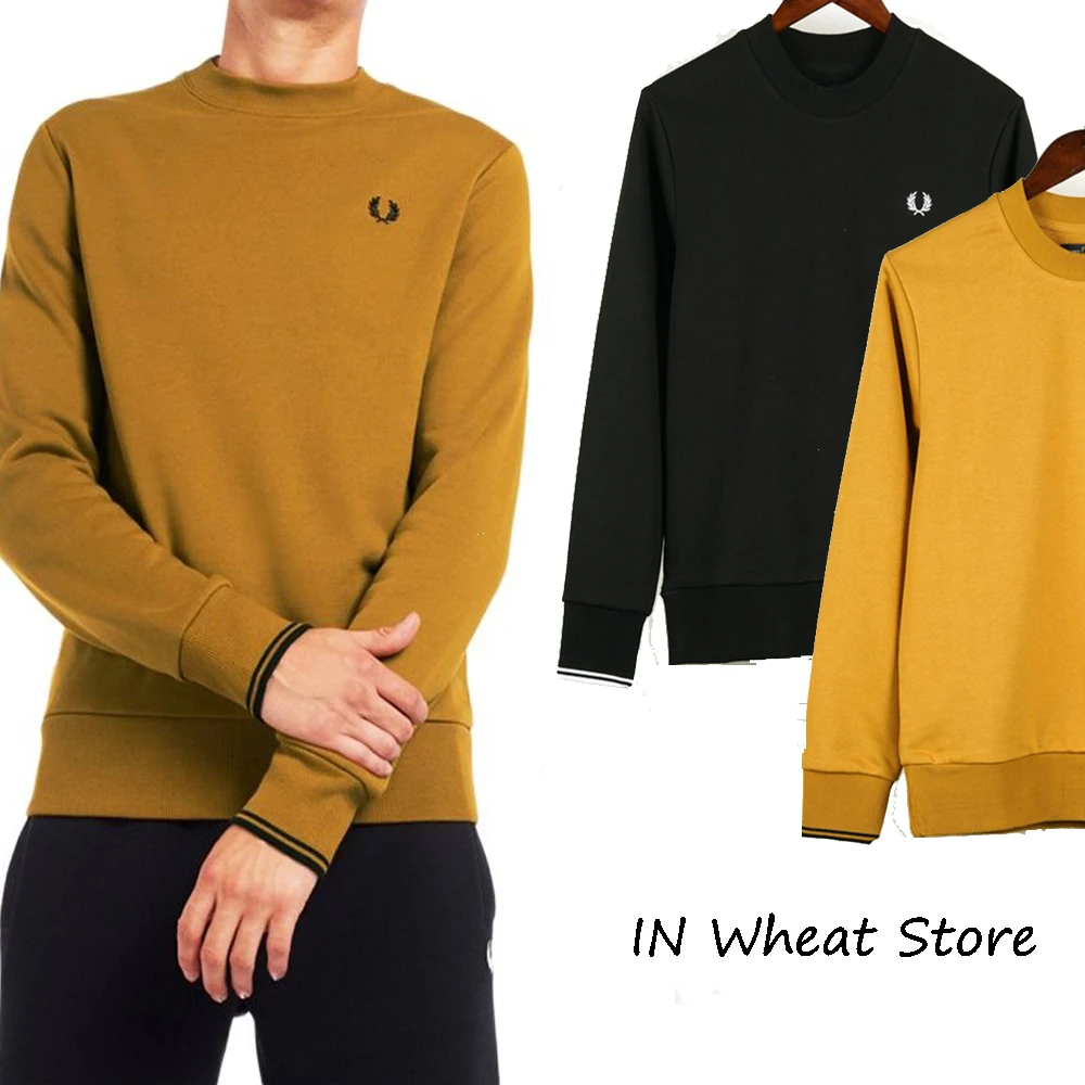 

Мужской классический однотонный Повседневный Спортивный пуловер с вышивкой пшеницы, с круглым вырезом, одежда для осени и зимы