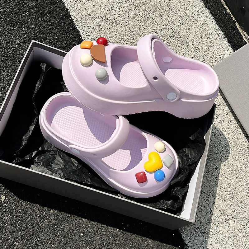 Thick Hole Shoes 2023 New Summer Women Slippers Hick Bottom Hole Shoes EVA Slippers Anti Slip Outdoor Beach Sandals Slippers