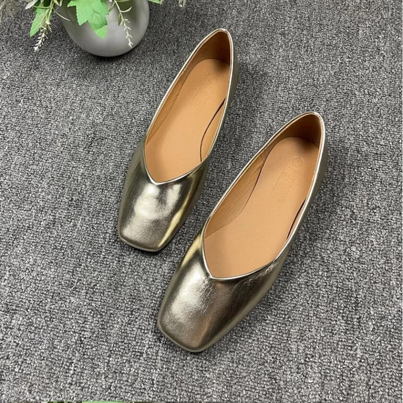 Туфли женские с круглым носком плоская подошва без застежки простая