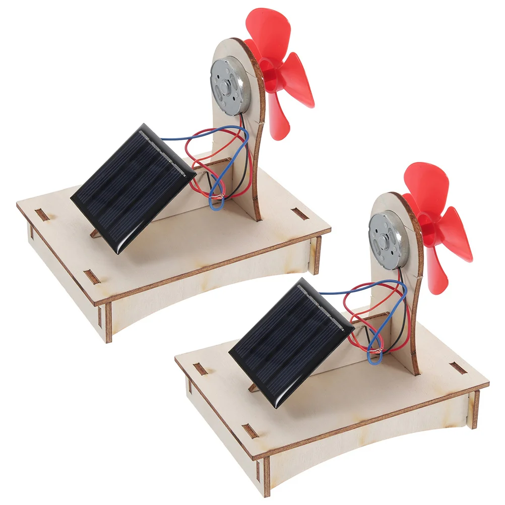 

2 Sets of Solar Power Fan Wooden Assemble Toy Solar-powered Fan Equipment Science Teaching Prop