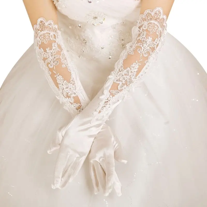 

Women Girls Wedding Halloween Prom Party Satin Gloves Long Elbow Length Mittens