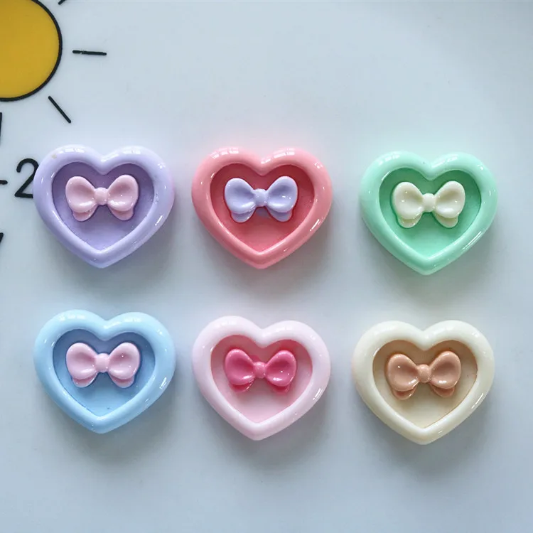 

10pcs Mini Kawaii Heart Bow Flat Back Cabochons Scrapbook Diy Party Hairpin Accessories Home Decoration Craft