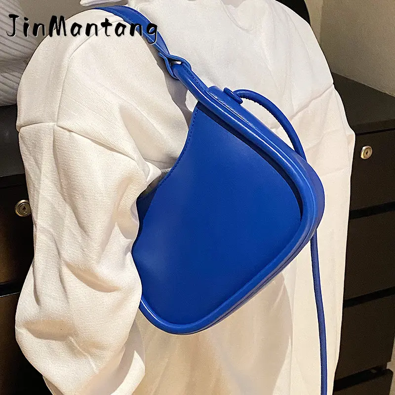 

Jin Mantang Shoulder Crossbody Bag for Women's Designer 2022 Solid Color Trend Simple Purses Underarm Handbag Hand Top Blue