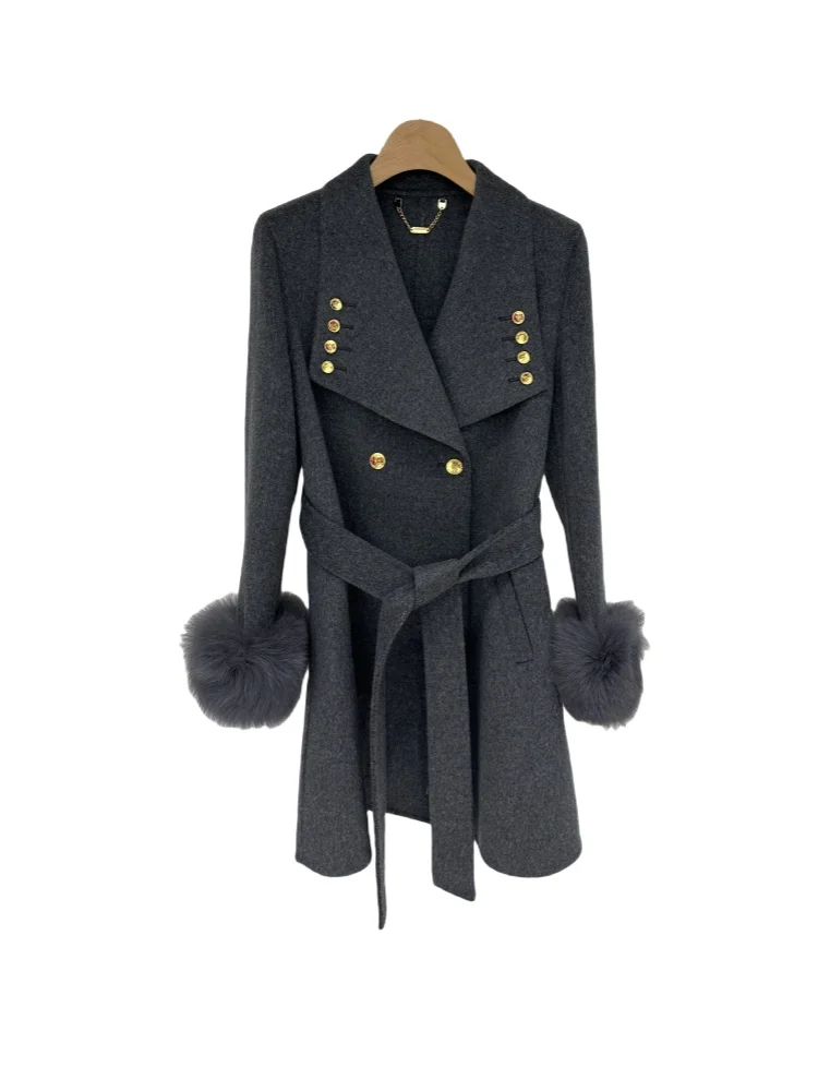 Двустороннее кашемировое пальто Socialite Sle из лисьего меха женская зимняя новая