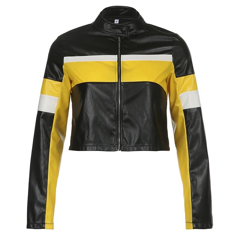 Прямые кожаные куртки CIBBAR в стиле пэчворк женские топы на молнии панк с длинными