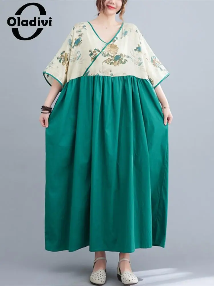 Oladivi Муслима абайя Юба женский халат большого размера Юба летняя новая модная печать повседневное свободное богемное длинное платье большо...