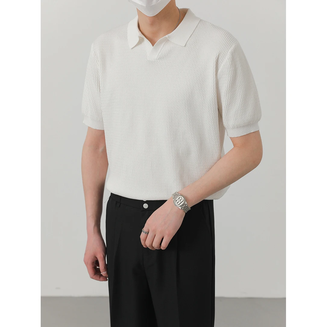 ZPZ Summer Top Korean Sle Lapel Paul Polo Shirt Men's Short Sleeve T-shirt Trendy Half Knitted Breathable |