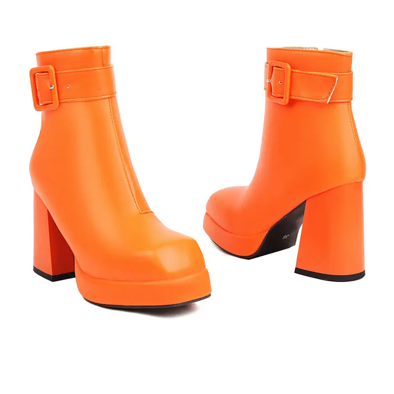 Женские ботильоны на молнии с квадратным носком высоком блочном каблуке