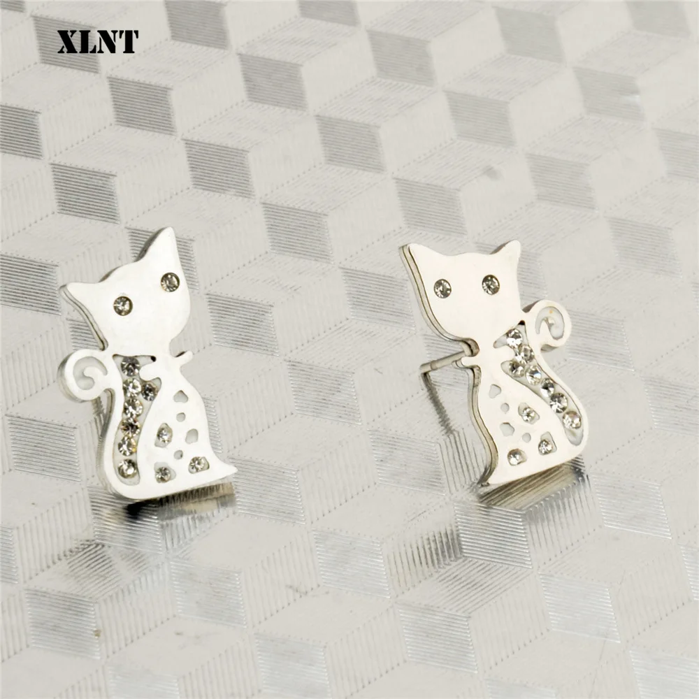 XLNT серьги-гвоздики из нержавеющей стали с изображением животных и кристаллов