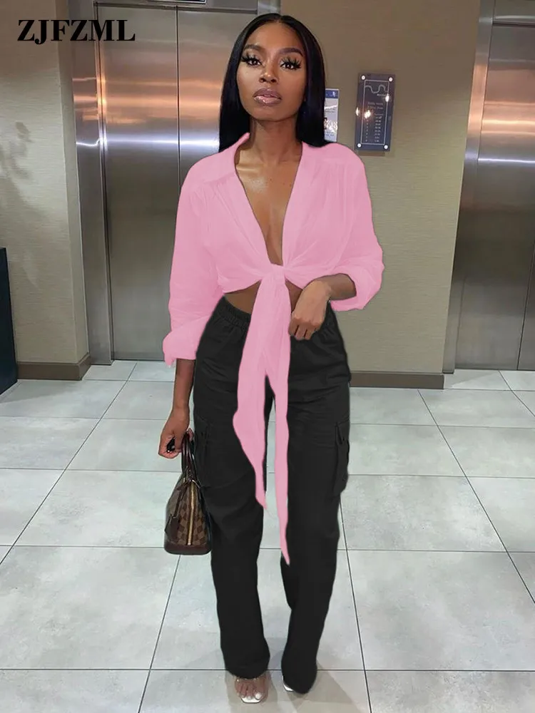 Однотонная уличная одежда с завязками укороченная блузка топы женские пикантные