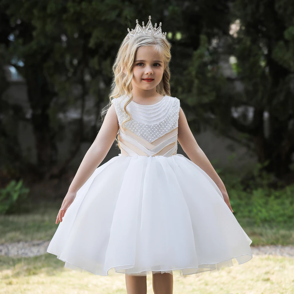

2022 Summer Girls Princess Party Dress For Kids Girl Bridesmaid Dresses Beading Elegant Birthday Prom Gown Children Clothes