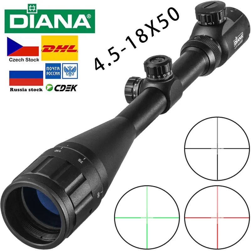 DIANA 4.5-18x50 AOE Rifle Scopes Red Green Illuminated Mil Dot Reticle Hunting Sights For Caliber Airguns