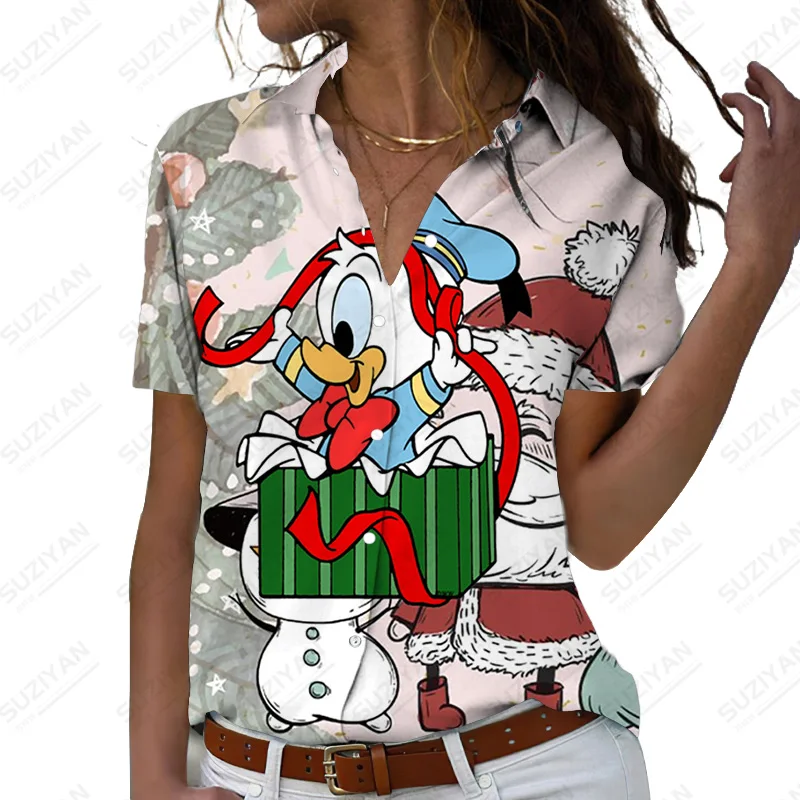 

Disney Casual Work Wear Blouses Fashion New Women'S Top Women Turn Down Collar Disney Christmas Casual Collar Button