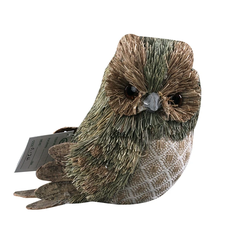 

Artificial Straw Owl Ornament Simulation Animal Figurine Handmade Crafts for Home Bedroom Office Store
