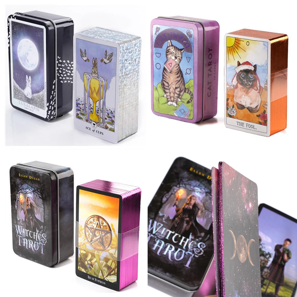 

Rabbit Witch Cat 78 Cards Deck Tarot Tin Box Gold Foil Edge Tarot Deck Oracles Cards