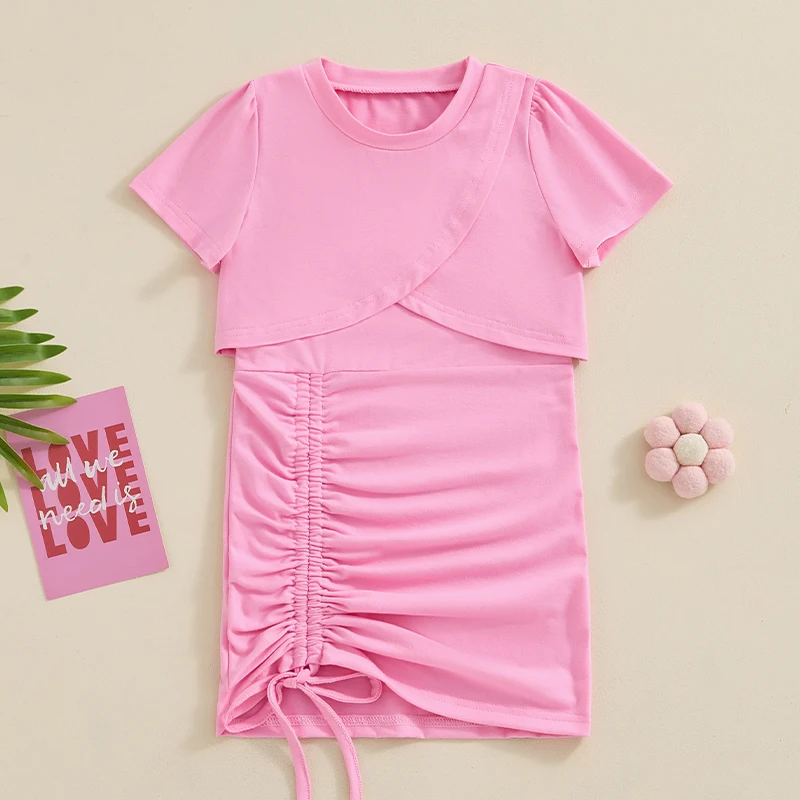 Летняя модная Однотонная футболка Tregren для девочек 1-5 лет с коротким рукавом и со