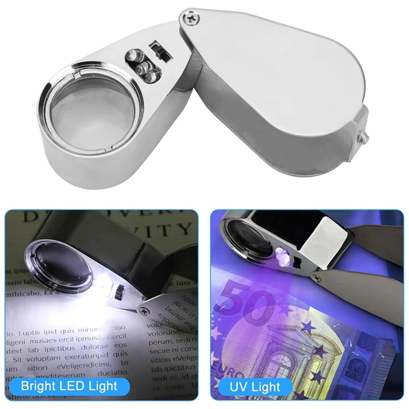 4 шт. ювелирная лупа с подсветкой 10X 20X 30X 40X цельнометаллические увеличительные