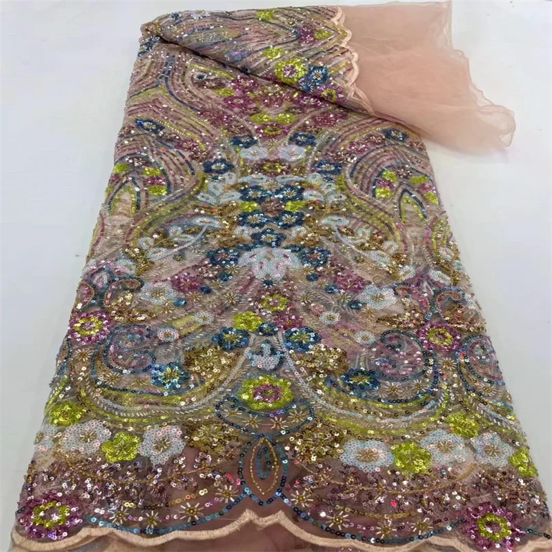

New Shiny African Sequins Lace Fabric 2022 High Quality Lace Material French Nigerian Lace Fabrics For Wedding Party LY1383-1