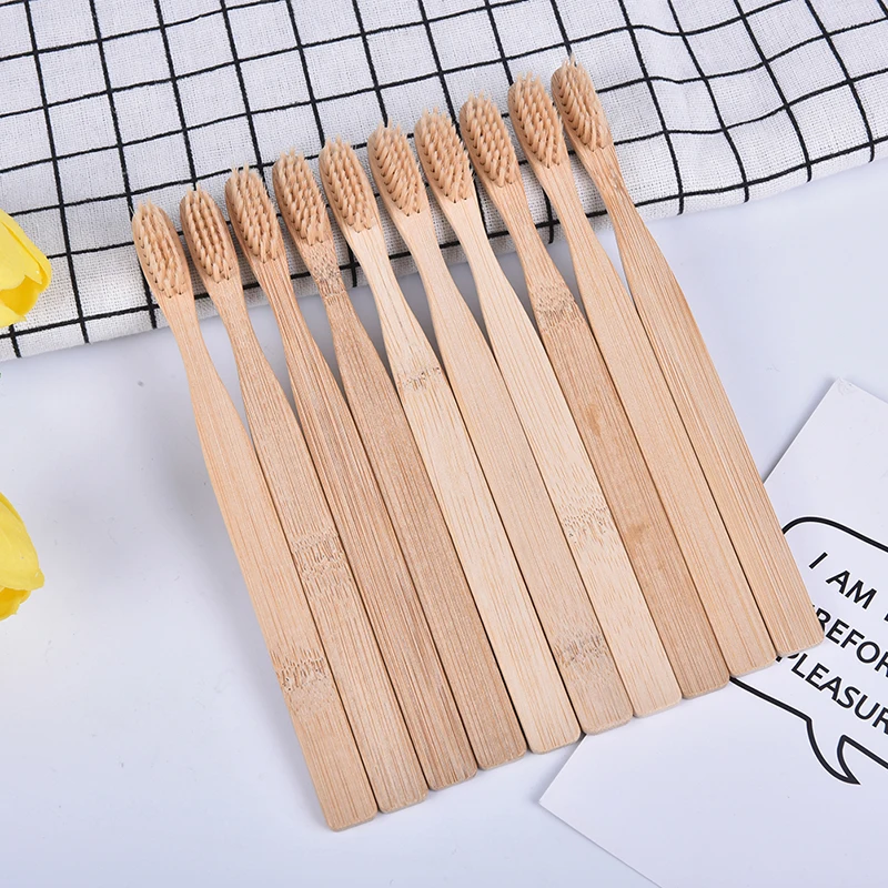

10pcs/set Environmental Bamboo Charcoal Toothbrush For Oral Health Low Carbon Medium Soft Bristle Wood Handle Toothbrush