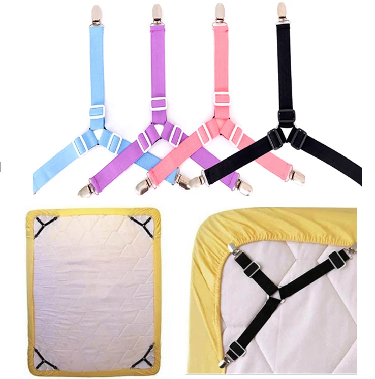 

4PCS Adjustable Bed Sheet Fastener Clips Triangle Elastic Suspenders Gripper Holder Bedsheet Clip for Bed Sheets Mattress Covers