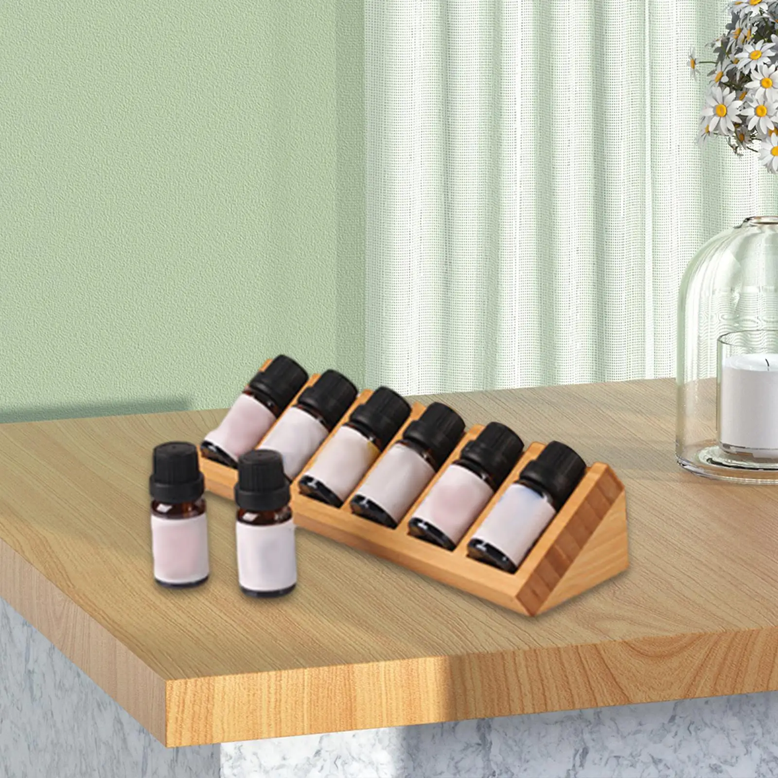 Essential Oil Display Rack 6 Slots Bamboo Countertop Shelf