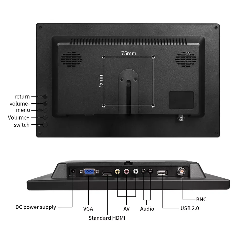 HD-монитор для ПК 1366x768 портативный ЖК-монитор ТВ-дисплей PS4 с HDMI VGA USB AV BNC 12/10 1