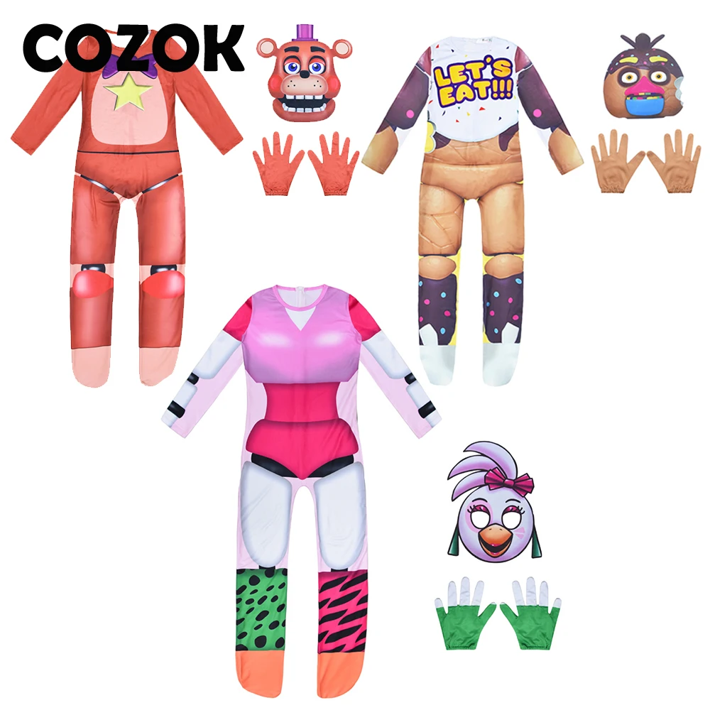 COZOK cadılar bayramı Cosplay kostümü çocuklar için beş gece fredbootup kabus Bonnie Fnaf Freddy tek parça Bodysuit kızlar için