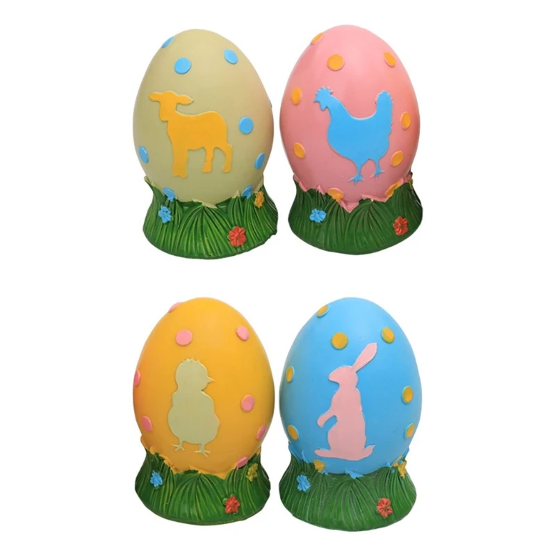 

4pcs Easter Egg Ornament Glowing Statue Decorative Sculpture Decoration Gift
