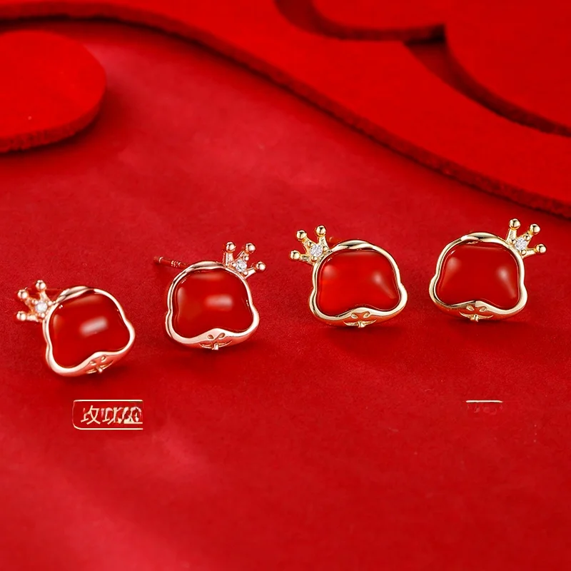 Серьги-гвоздики из стерлингового серебра 925 пробы с красным агатом и змеей 2024 год