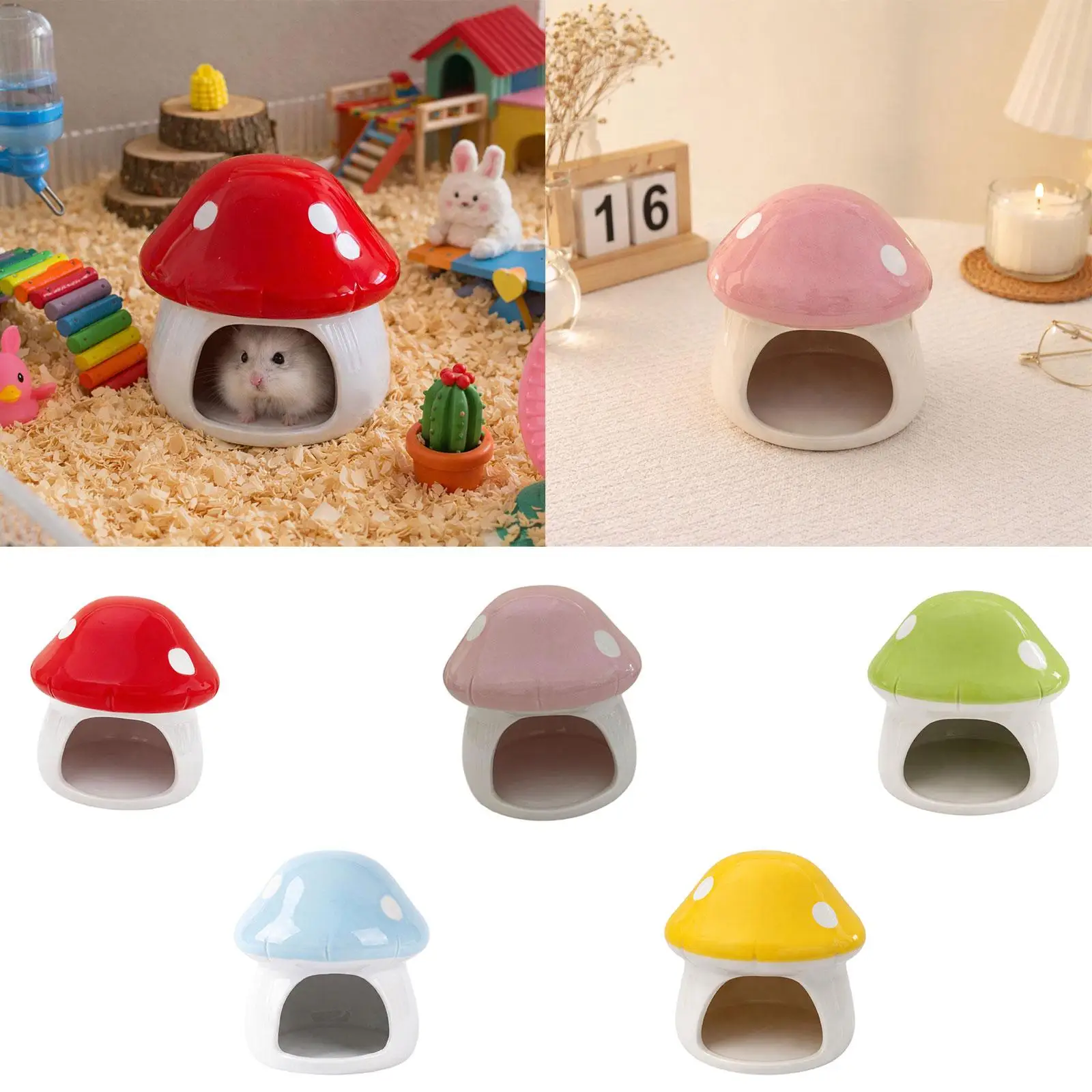 Фото Милый керамический домик-гриб для хомяков: уютное убежище для клеток, декор для содержания и игр №3