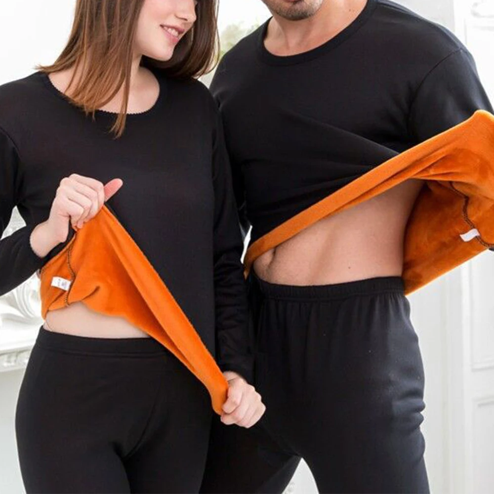 

Winter Couples Fleece Thickening Long Johns Top Leggings 2PC Bottoms Warm Set Thermal Underwear Suit Fleece Thickening Underwear