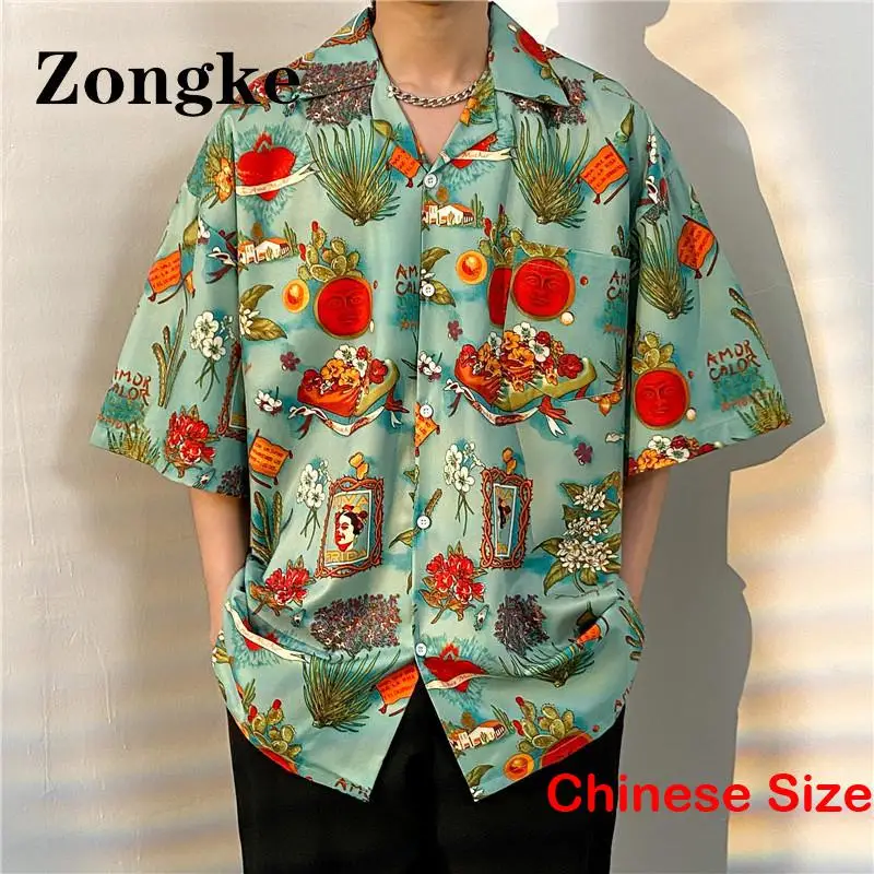

Zongke Print Hawaiian Shirt for Men Shirts Clothes Korean Clothing Economic Blouses With Free Shipping Tops 2XL 2023 Summer