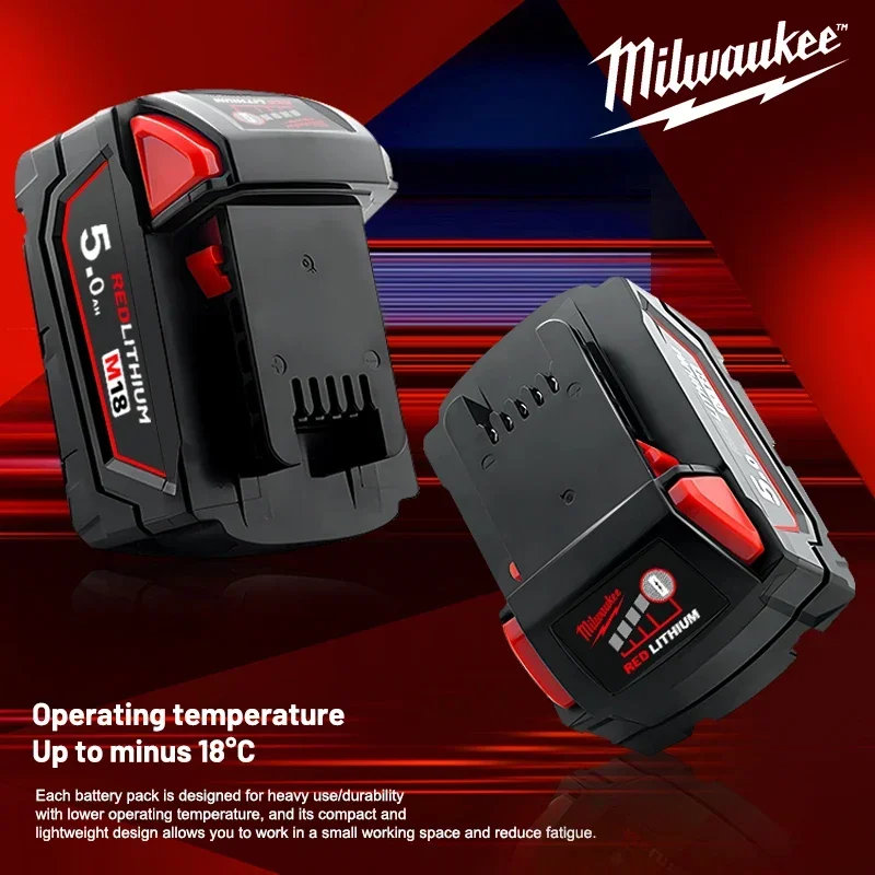 Фото Оригинальный аккумулятор Milwaukee, M18B5 5AH, 6AH 3AH 8AH 12AH, зарядное устройство M12-18FC, Milwaukee M18 18V 4811-1850 1815, литиевая батарея для инструментов №4