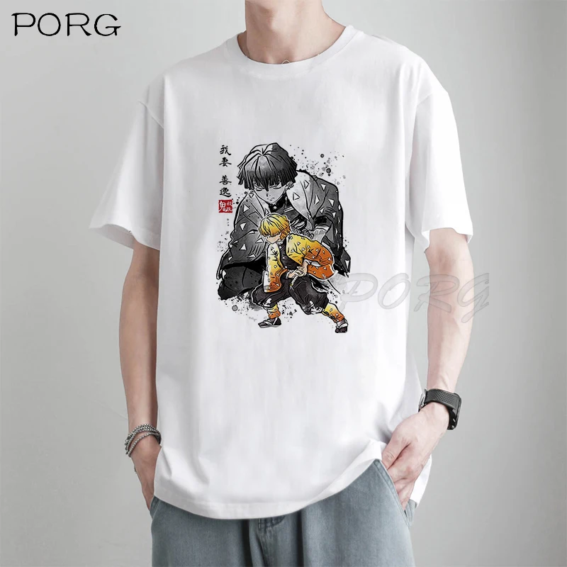 DEMON SLAYER ZENITSU SUMI-E TANJIRO NEZUKO t-shirt uomo bianco cotone Anime Tshirt Cartoon Tshirt gotico camicia oversize uomo