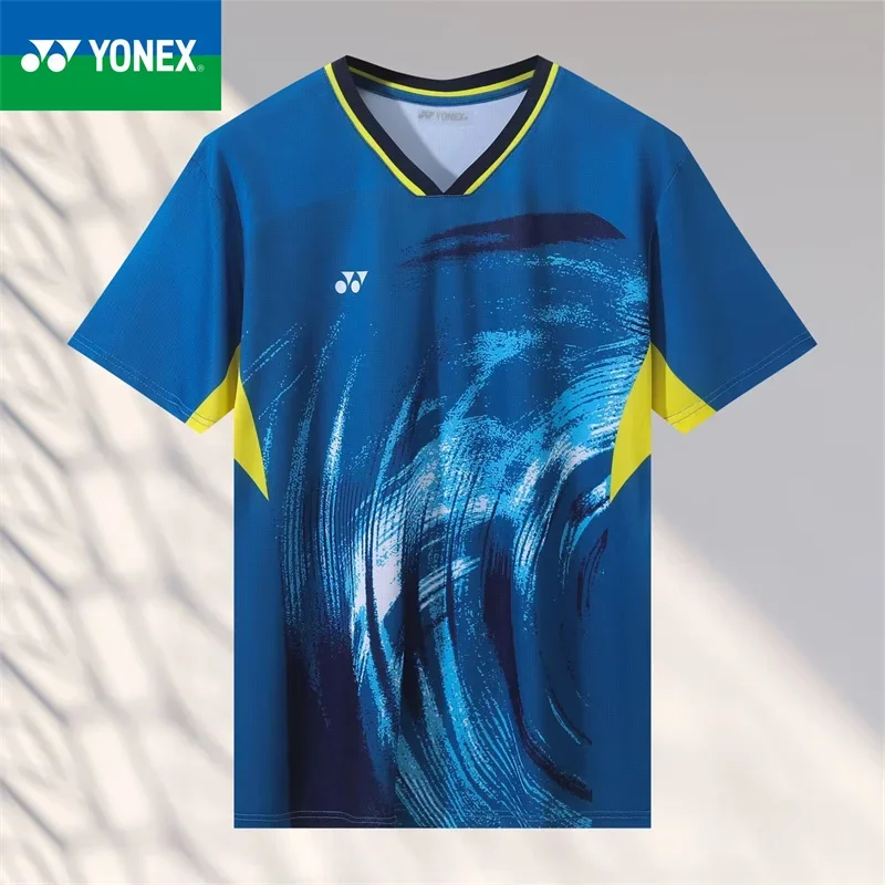 Быстросохнущая мужская и женская футболка для бадминтона YONXE с короткими