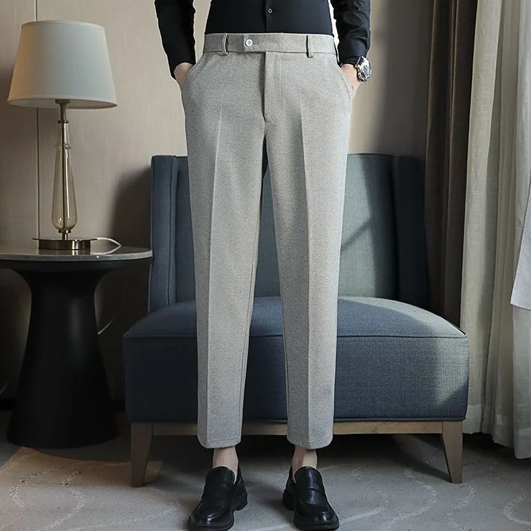 

Мужские однотонные плотные брюки, повседневные деловые шерстяные прямые брюки, модель W174, на осень/зиму, 2023