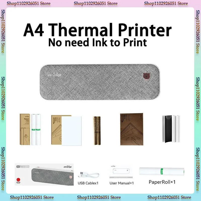 

PeriPage A4 Printer Continuous Thermal Paper Printer No Need Ink or Toner Wireless PDF Webpage Contract Picture Photo Printers