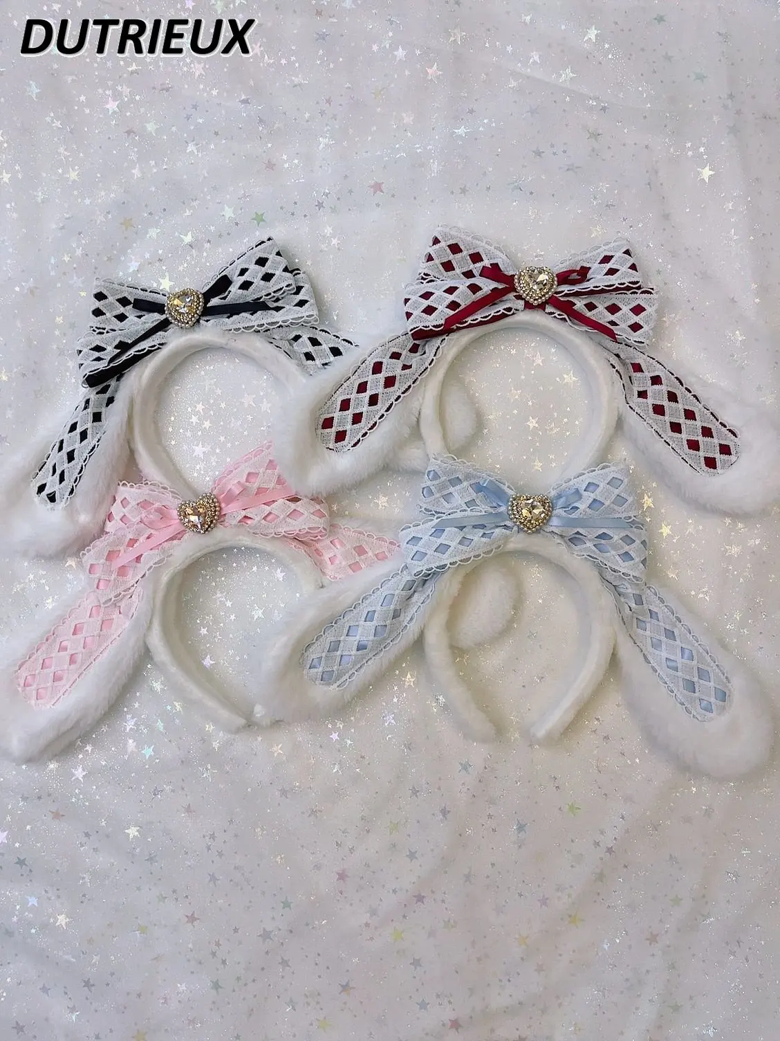 

Аксессуары для волос в стиле "Лолита", милые головные уборы принцессы для девушек, полые кружевные ленты для волос с бриллиантами и ушками для женщин