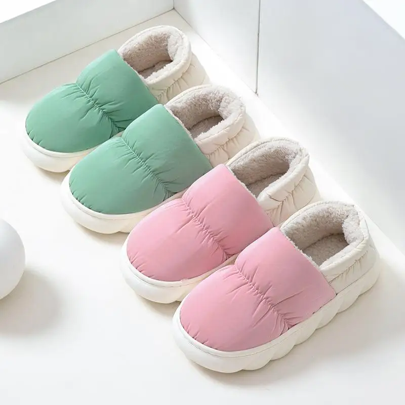 

New Cotton Shoes Waterproof Down Slippers 2022 Winter Women Slides Outside Indoor Home Shoes Warm Plush Slipper