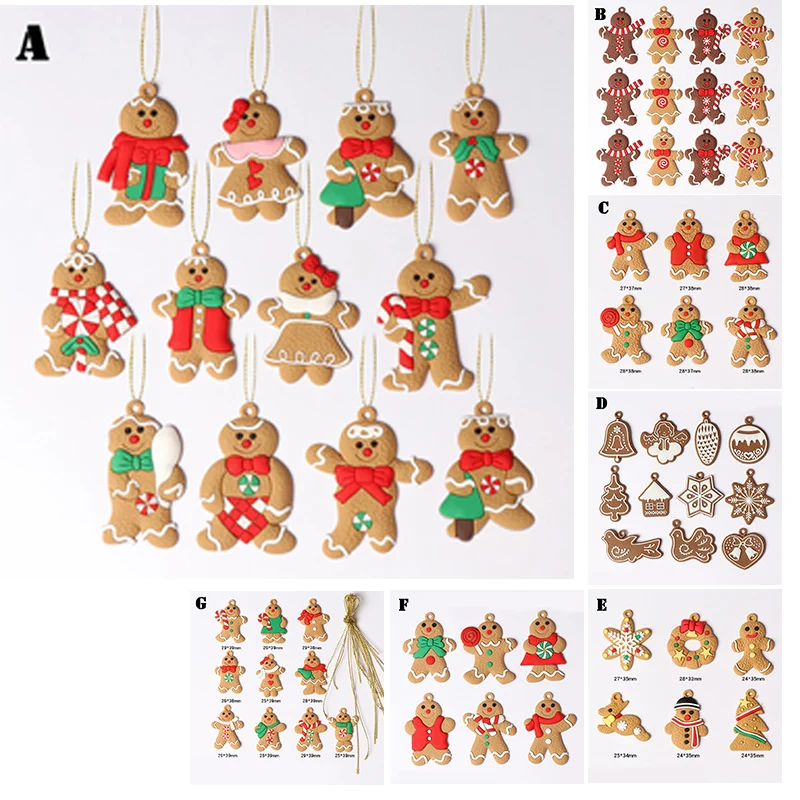 

12pcs Gingerbread Man Ornaments For Christmas Tree Decorations Hanging Charms Figurine Holiday Pendant Decoration 66cy