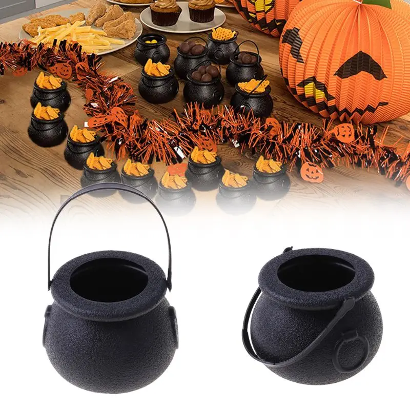 

20 pcs Mini Candy Kettles Witch Skeleton Cauldron Holder Pot with Handle for Halloween, Easter, St Patrick's Day Party