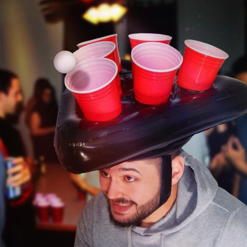 

1 pcs Inflatable Beer Pong Hats For Adult Drinking Alcohol Entertainment Funny Toy Rings Toss Game 6 Cup 2 Ball Party Bar Family