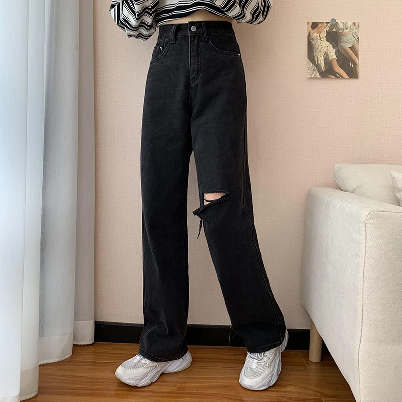 

DD2837 New straight loose trousers small tall waist wide-leg pants jeans