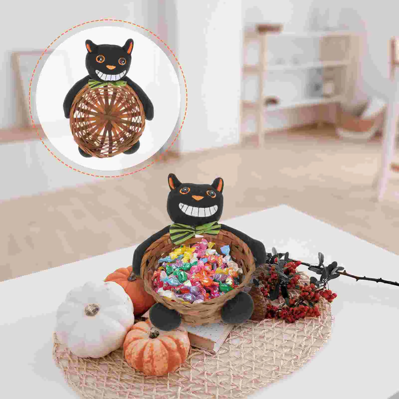 

Basketstorage Gifts Wovencandy Bucketcat Black Key Decorative Rattan Wicker Favors Party Snacks Bread Entrywayornaments Gift