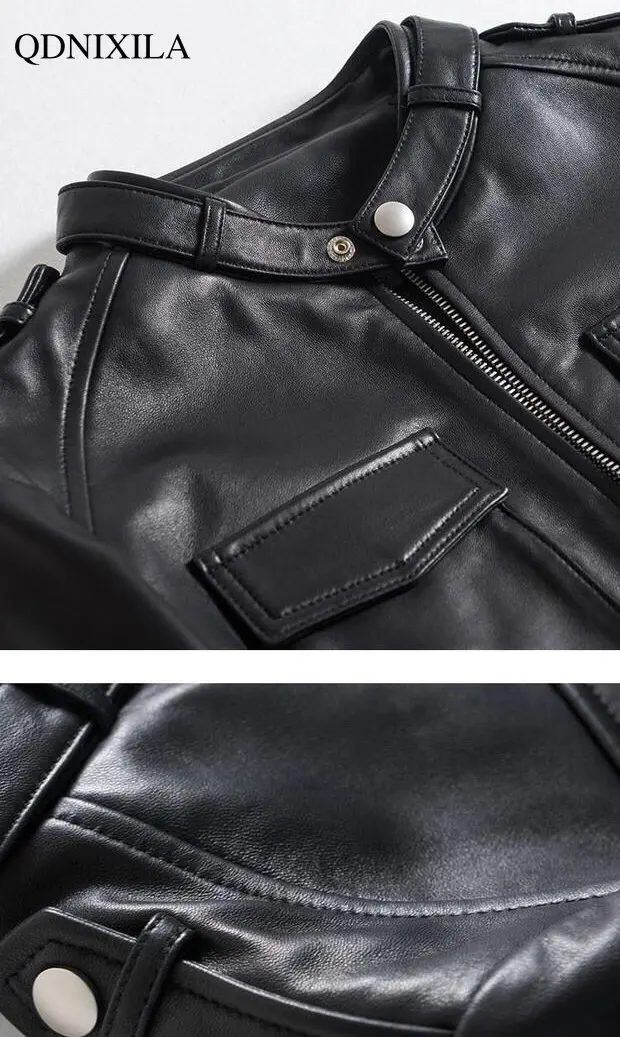 Jacket Women  Autumn Winter New Style Imitation Leather Jacket Coats Short Stand Collar Motorcycle Slim Leather Jacket for Women